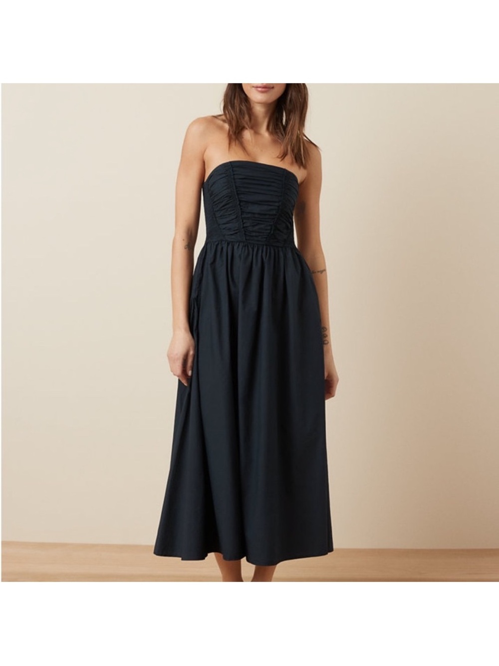 American Eagle Outfitters Strapless Ruched Midi Dress - Black